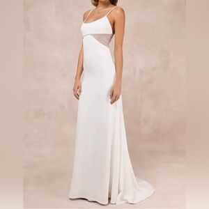 Lulus Euphoric Eloquence White Sheer Mesh Pearl Sleeveless Maxi Dress  XL NWT